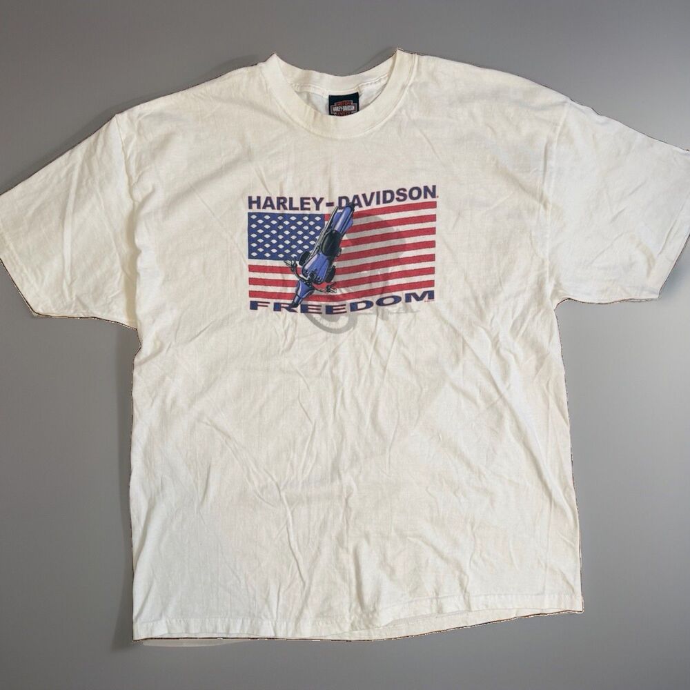 Vintage Y2K 2001 Harley Davidson TShirt Mens XL Freedom Flag Brandon Florida USA